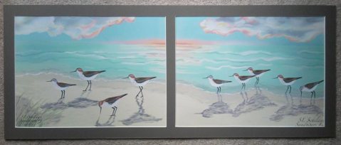 Two graphic paintings matted and ready to frame.